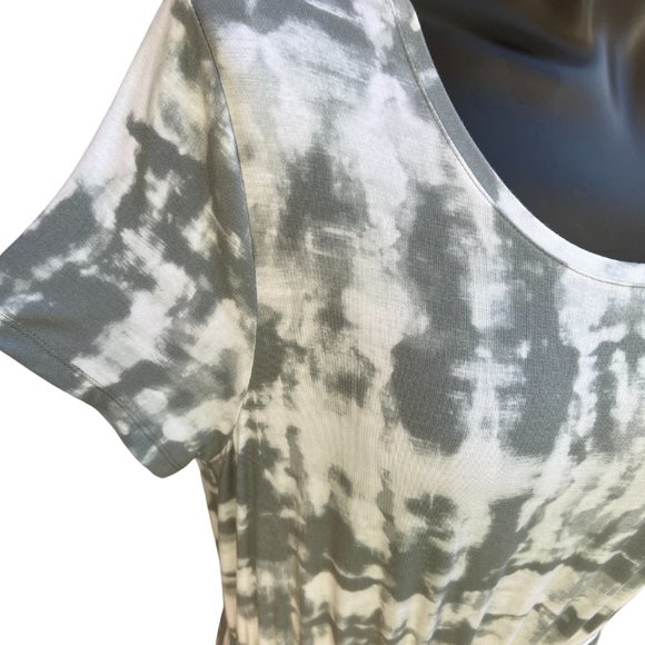 NWT Style & Co Tie Dye Maxi Dress Short Sleeve Scoop Neck Grey & White Size L - Picture 4 of 9